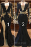 Beautiful V Neck Long Sleevess Appliques Mermaid Floor Length Prom Dresses