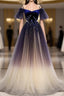 Beautiful Velvet And Gradient Tulle Long Party Dresses, Straps Long Evening Gown