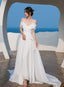 Beautiful White Chiffon Straps Low Back Long Wedding Prom Dress, White Long Prom Dresses