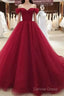 Beautiful Wine Red Off Shoulder Sweetheart Long Formal Gown, Red Party Dresses
