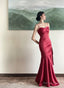 Beautiful Wine Red Satin Straps Long Prom Dress Prom Dress, Wine Red Prom Dresses