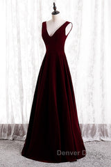 Beautiful Wine Red Simple Long A-Ine Wedding Party Dresses, Dark Red Prom Dresses