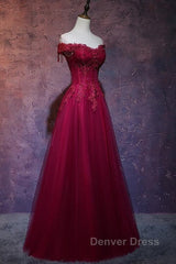 Beautiful Wine Red Tulle Sweetheart Long Prom Dresses A-Line Party Dresses Elegant Evening Dresses