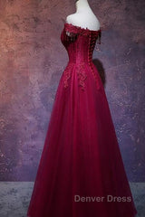 Beautiful Wine Red Tulle Sweetheart Long Prom Dresses A-Line Party Dresses Elegant Evening Dresses