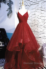 Beautiful Wine Red Velvet Straps V-Neckline Party Dresses Prom Dresses, Long Evening Dresses