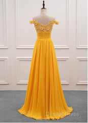 Beautiful Yellow Off Shoulder Long Party Dresses, Sweetheart Formal Dresses