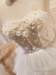 Beige Sweetheart Neck Tulle Short Prom Dress, Beige Homecoming Dress
