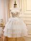 Beige Sweetheart Neck Tulle Short Prom Dress, Beige Homecoming Dresses