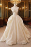 Beige Wedding Dresses Strapless Sleeveless A-Line Full Bridal Dresses Sophisticated Wedding Gown With Train