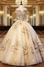 Best For You Champagne Gold Ball Gown Tulle Sequins Appliques Quinceanera Dresses