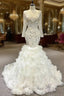 Best For You White Mermaid Tulle Beading Long Sleeve Wedding Dresses