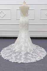 Best Long Mermaid Spaghetti Strap Appliques Lace Wedding Dresses