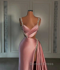 Glamorous Pink Prom Dresses Sweetheart Spaghetti Strap With High Slit Trail
