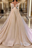 Biztunnel Long Mermaid V Neck Satin Lace Wedding Dresses with Sleeves