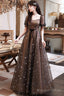 Black A-Line Lace Long Prom Dresses, Black Tulle Formal Evening Dress