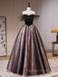 Black A-Line Satin Tulle Long Prom Dresses, Black Formal Black Evening Dresses