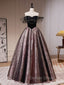 Black A Line Satin Tulle Long Prom Dress, Black Prom Black Prom Dresses