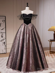 Black A-Line Satin Tulle Long Prom Dresses, Black Formal Black Evening Dress