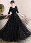 Black A-Line Sequins And Tulle Long Prom Dress, Black Wedding Prom Dresses
