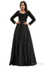 A Line Sequins Sweet Neck Long Sleeve Prom Dresses
