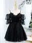 Black A Line Tulle Lace Short Prom Dress, Black Homecoming Dresses
