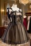 Black A Line Tulle Lace Short Prom Dress, Black Lace Homecoming Dresses