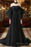 Black A- Line Tulle Long Prom Dresses, Black Long Formal Dresses