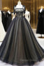 Black A Line Tulle Long Prom Dress, Black Tulle Prom Dresses