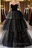 Black A Line Tulle Shiny Tulle Long Prom Dress, Black Tulle Prom Dresses