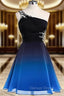 Black and Blue Gradient Chiffon Beaded Prom Dress, A Line Chiffon Homecoming Dresses