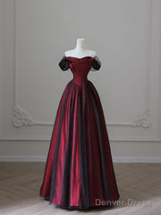 Black And Red A-Line Strapless Party Dress, Off Shoulder Tulle Prom Dress