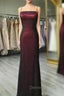 Black and Red Square Neckline Prom Dress, Black and Red Long Prom Dresses