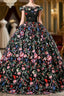 Black Ball Gown Embroidery Off the Shoulder Quinceanera Dresses