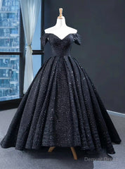 Black Ball Gown Sequins Off the Shoulder Prom Dress