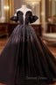 Black Ball Gown Short Sleeve Pearls Quinceanera Dresses