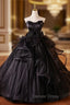 Black Ball Gown Strapless Flower Beading Prom Dresses