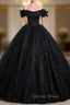 Black Ball Gown Tulle Sequins Off the Shoulder Quinceanera Dresses