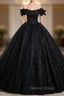 Black Ball Gown Tulle Sequins Prom Dresses