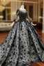 Black Ball Gowns Tulle Star Sequins Long Sleeve Wedding Dresses