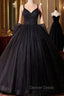 Black Ball Gowns Tulle Straps Beading Quinceanera Dresses