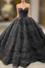 Black Ball Gown Tulle Sweetheart Beading Prom Dresses