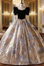 Black Ball Gown Velvet Short Sleeve Quinceanera Dresses