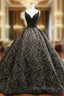 Black Ball Gown Vintage V-neck Appliques With Beading Wedding Dresses