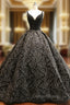 Black Ball Gowns Vintage V Neck Appliques With Beading Wedding Dresses