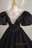 Black Ball Gown with Beaded, Black Short Sleeve Formal Evening Dresses