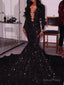 Black Deep V Neck Long Prom Dress , Mearmaid Prom Dresses