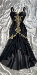 Black Elegant Sweetheart Neck Lace Chiffon Spaghetti Strap Sequin Prom Dress