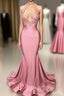 Black Girl Prom Dress Mermaid Sleeveless Pink Prom Dress Sexy Beads Appliques Prom Dresses