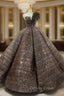 Black Gold Ball Gown Sequins One Shoulder Luxury Prom Dresses