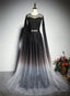 Black Gradient Round Neckline Tulle Long Prom Dress, Black Prom Gowns Prom Dresses